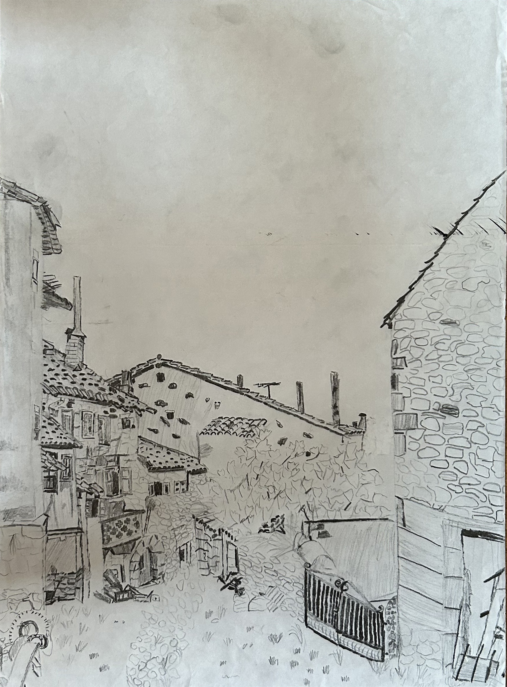 Santillana del Mar 1, Sommer 1975, DIN A3, Bleistift auf Paper