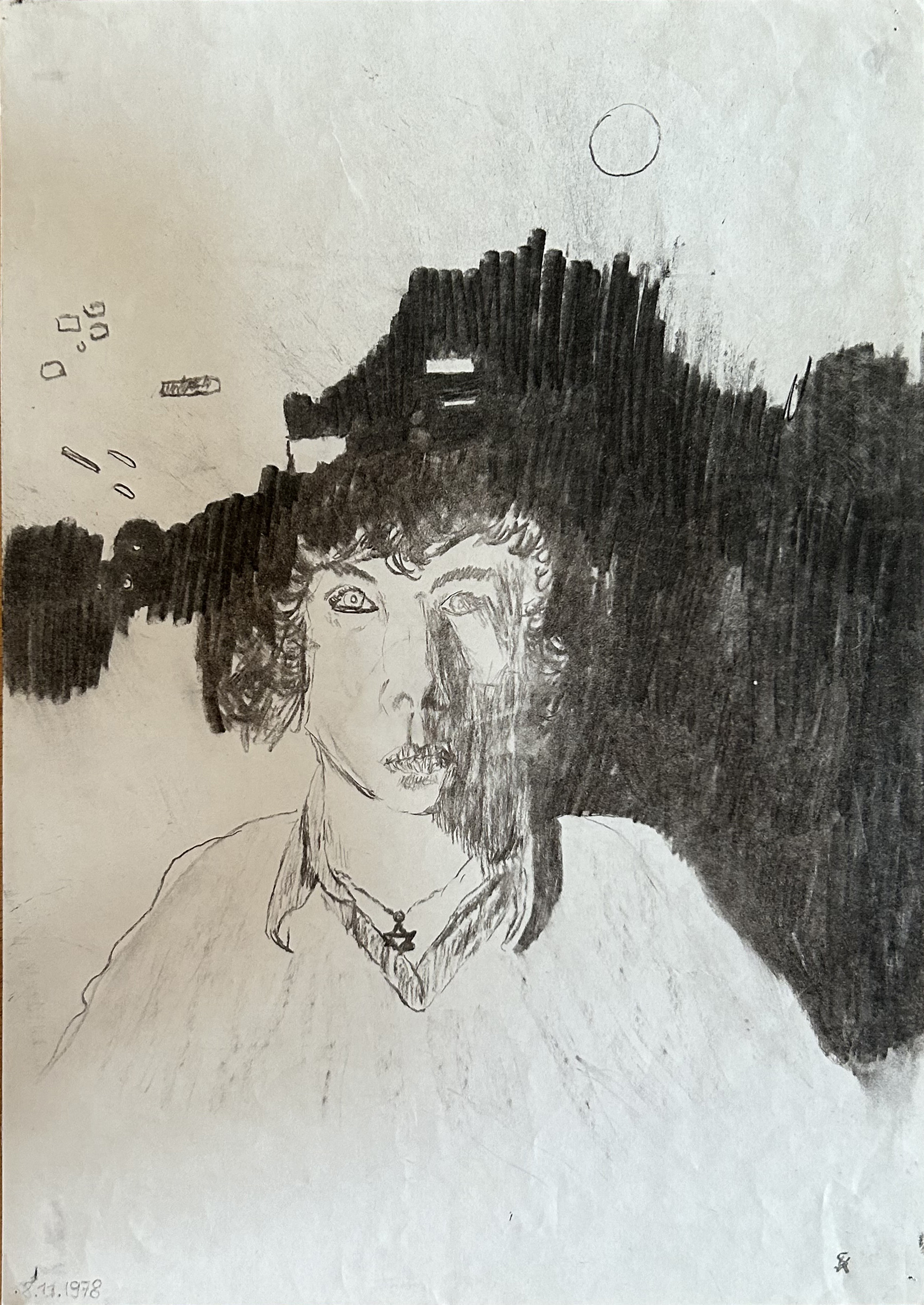 08.11.1978: Selbstportrait. DIN A4, Kohl auf Papier
